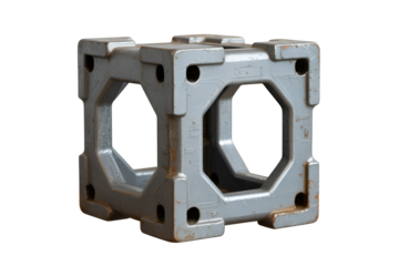 Geometric metal cube with open sides isolated on transparent background