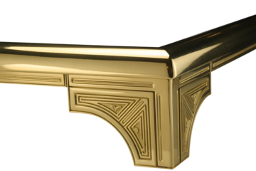 Ornate brass corner bracket with engraved detail isolated on transparent background