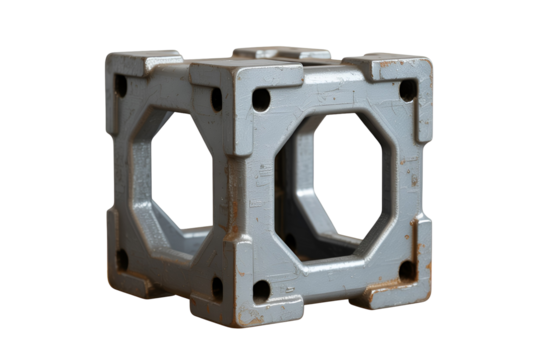 Geometric metal cube with open sides isolated on transparent background - Powered by Adobe