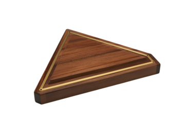 Triangular wooden box with brass inlay isolated on transparent background