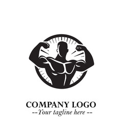 Man With Muscle Logo Symbol in Black on White Background for Strong Bold Fitness Branding Design Art