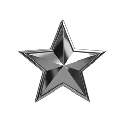 Fototapeta premium A highly reflective metallic five pointed star with sharp edges and a polished surface isolated on transparent background