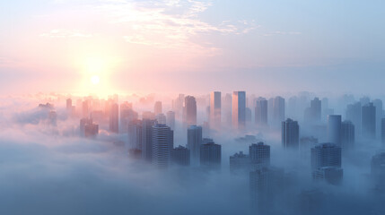 Fototapeta premium Beautiful skyline above clouds glowing morning light