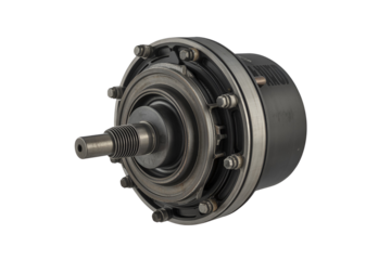 Vintage aircraft engine starter motor assembly isolated on transparent background