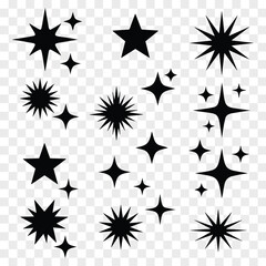 Collection of varied star shapes and sizes in black silhouette vector