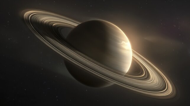 Stunning view of saturn's rings illuminated against a starry sky in space