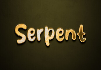 Old gold text effect of word Serpent with 3D glossy style Mockup.	