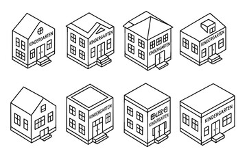 Isometric kindergarten building set for educational design projects