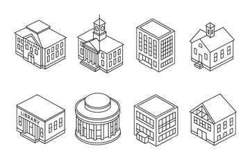Fototapeta premium Collection of educational and government building icons for graphic design