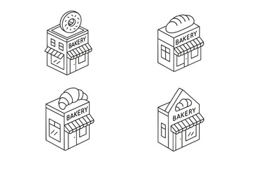 Fototapeta premium Isometric bakery building set with donut, bread, and croissant designs for creative projects