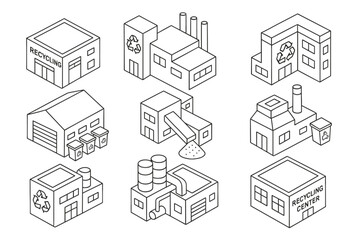 Fototapeta premium Recycling and waste management facility icons for environmental design projects