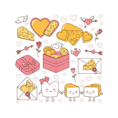 Delicious cheese cute doodle drawing element with heart shape