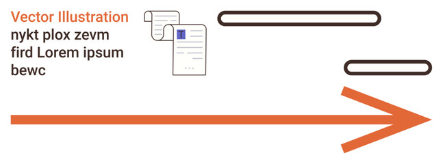 Business planning, workflow processes, document management, direction, organization, communication flow. Orange arrow points right with text and document icons. Workflow and organization concepts