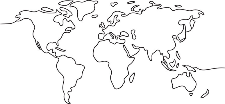 Continuous one line drawing. World map.one line  vector illustration  with out background