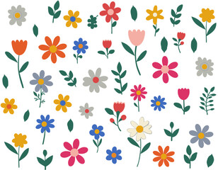 Obraz premium Diverse Array of Pixelated Flowers in Various Colors and Shapes Scattered on a Black Background