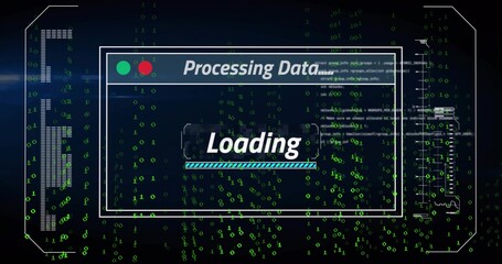 Displaying central white-framed dialog box on virtual interface, showing teal-striped progress bar