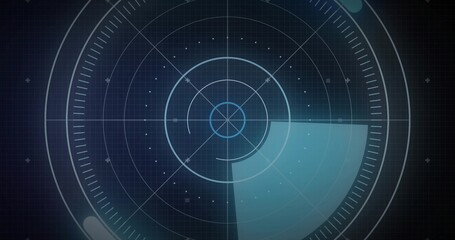 Displaying radar circle showing rings, crosshair, ticks on cockpit display, lower-right sweep blips