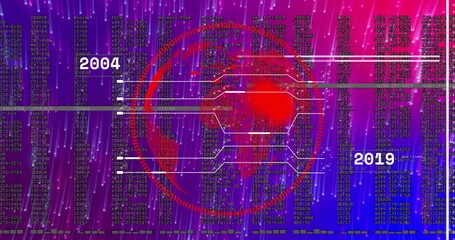 Displaying central red emblem connecting white lines to 2004 and 2019 on dashboard