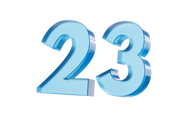 3d Glossy Blue number 23 with a smooth finish and reflective highlights. 3d illustration