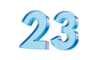3d Glossy Blue number 23 with a smooth finish and reflective highlights. 3d illustration