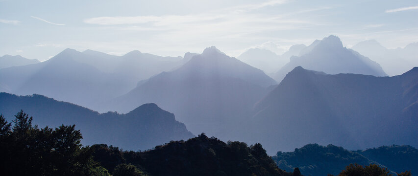 Sunbeams Across the Layered Mountain Peaks of the Macizo de Ubi&ntilde;a