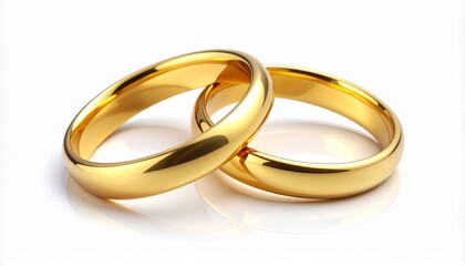Two gold wedding bands on white background symbolizing unity and commitment