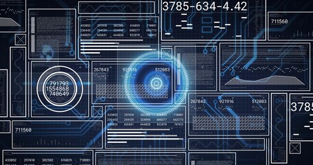 Displaying central glowing HUD with concentric rings on virtual UI showing waveforms and readouts