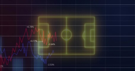 Displaying neon yellow soccer pitch outline centered on dashboard, with red and blue trend lines