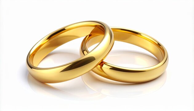 Two gold wedding bands on white background symbolizing unity and commitment