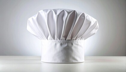 White pleated chef’s hat (toque blanche) on neutral background