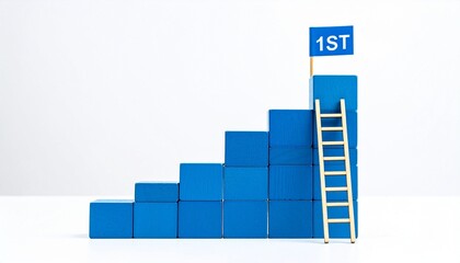 Blue staircase blocks with ladder and 1st place flag