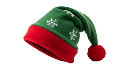 Unique Santa Claus hat with green and red mix colors, isolated on a transparent background for Christmas and New Year celebrations.
