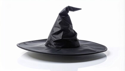 Black witch hat with wide brim and bent tip