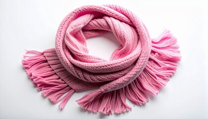 Pink knitted scarf with ribbed texture and fringes