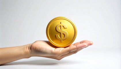 Hand holding large gold coin with dollar sign
