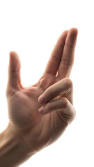 Hand gesture forming a shape isolated against a white background.