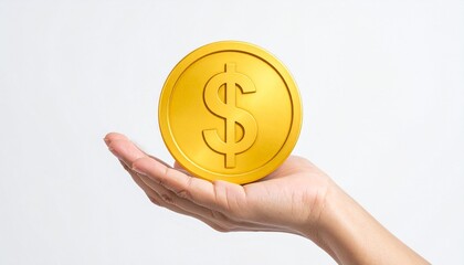 Hand holding large gold coin with dollar sign