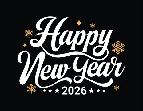 Happy new year 2026 clipart design. New year greeting text clip art for calendar, party celebration, banner and poster card template. 2026 new year. Vector illustration eps file.