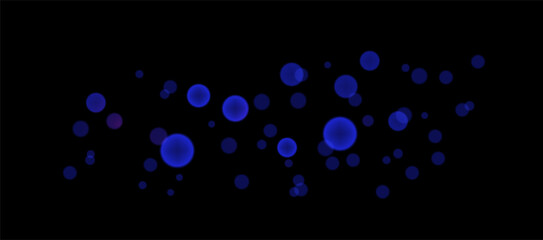 Blue abstract glowing bokeh lights on dark background for holiday and night decoration. Vector illustration
