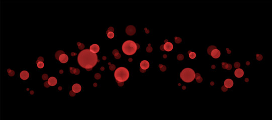 Bright red glowing boken lights on a black background for event stage visuals, concert, party backgrounds, and modern technology design graphics. Vector illustration