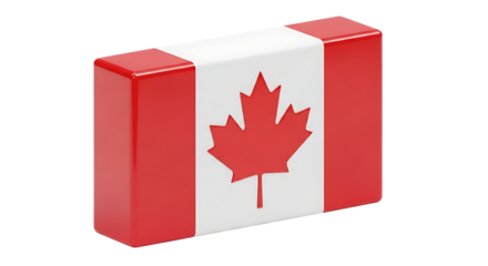 Three dimensional rendering of the canadian flag glossy and vibrant on transparent background
