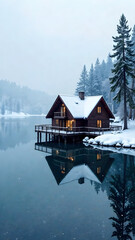 house on the lake, winter time