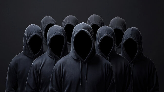 Suspicious men wearing multiple hoods, hackers