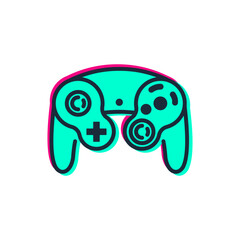 Modern video game controller icon with a vibrant neon glitch effect for digital entertainment and gaming concepts