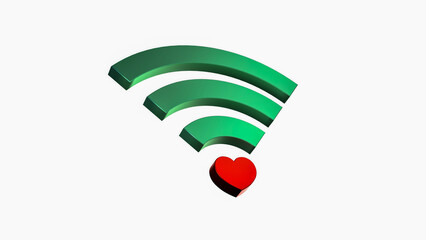 3D Wi-Fi Signal with Heart Icon. Love Connection, Digital Relationship and Wireless Technology Concept