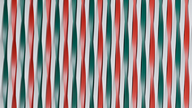 Twisted Christmas Ribbon Pattern Background in Red, Green and White . Abstract Festive Design