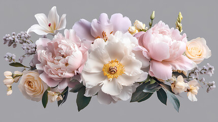 Floral Harmony: A delicate arrangement of peonies and lilies, each petal whispers of spring's tender embrace and nature's elegance, offering a vision of pure, blossoming beauty.