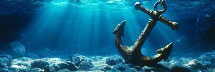 Underwater Serenity Sunlit Rocky Seascape with a Historical Relic Amidst Ocean Depths Beauty © Ilja