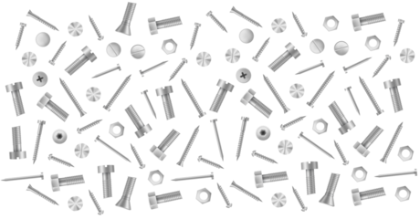 Metal Fastener Variety: An array of metal fasteners, each precisely crafted, create a pattern. Reflecting the precision and utility inherent in engineering. 