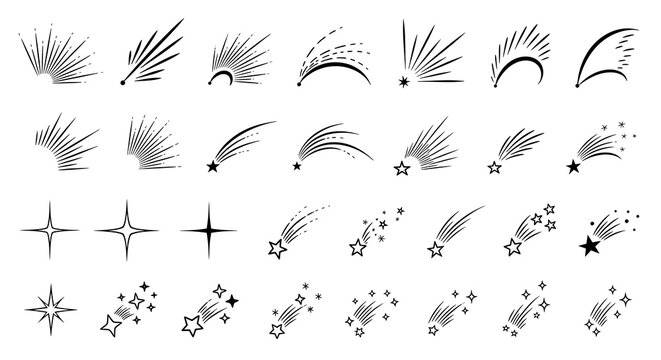 Sparkle and Comet Line Art Collection isolated on transparent background